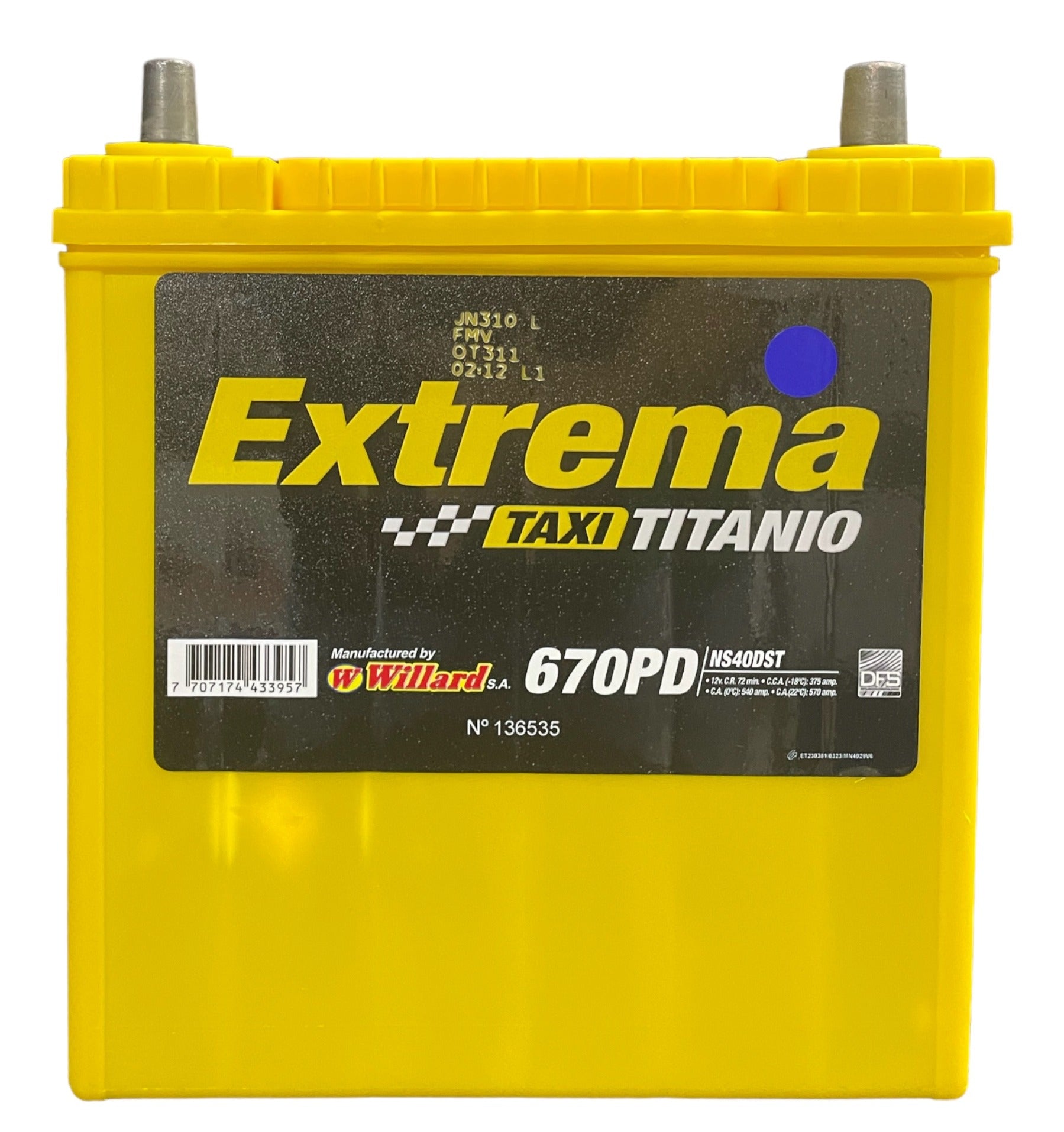 Batería Carro EXTREMA WILLARD NS40DST-670PD